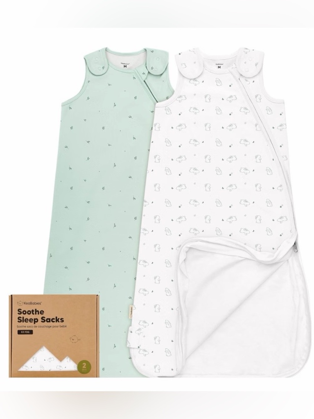 KeaBabies 2-Pack Organic Baby Sleep Sacks - Size Medium